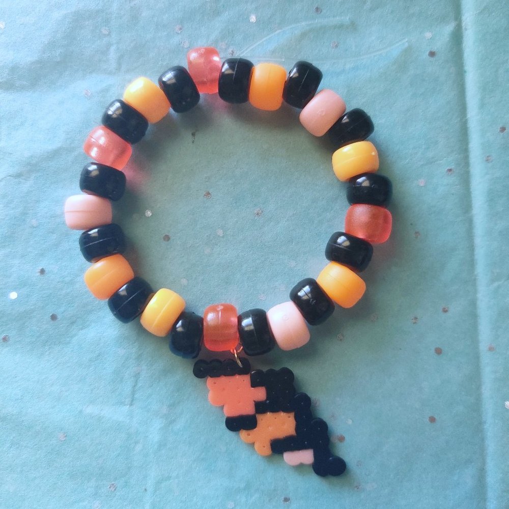 Orange n Black Trick or Treat Alt Goth Halloween Rave Kandi Bat Bracelet